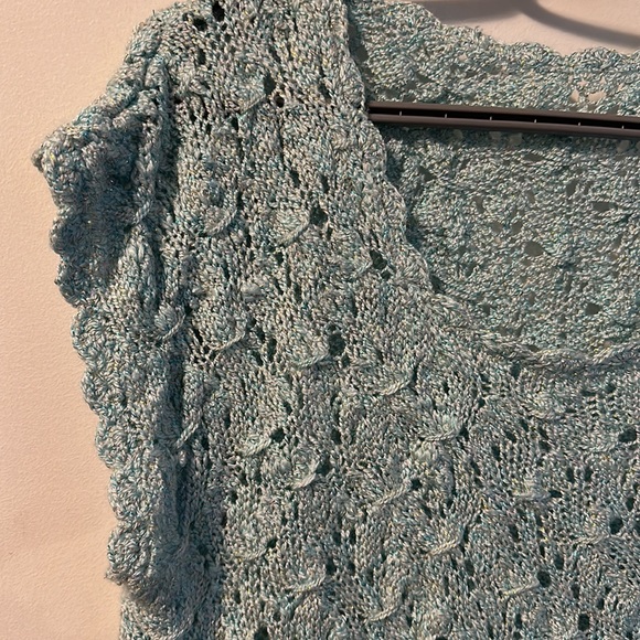 Hand made crochet top. Light blue ish turquoise with sparkles.PTP 23” long 25” - Picture 2 of 6